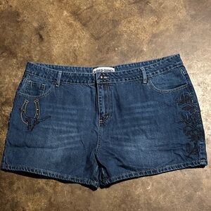 Dark Blue Embroidered Women's Jean Shorts